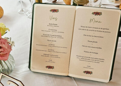Feuilles « menu » et « vins » – Décoration de table